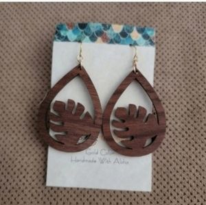 Lehualani Hawaii handmade wood leaf earrings